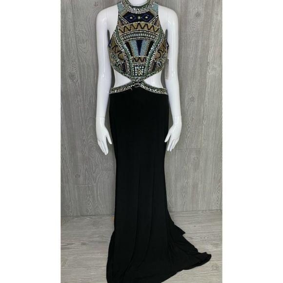 Nwt envious couture beaded rhinestone dress / gown prom formal sleeveless dress - Picture 11 of 16